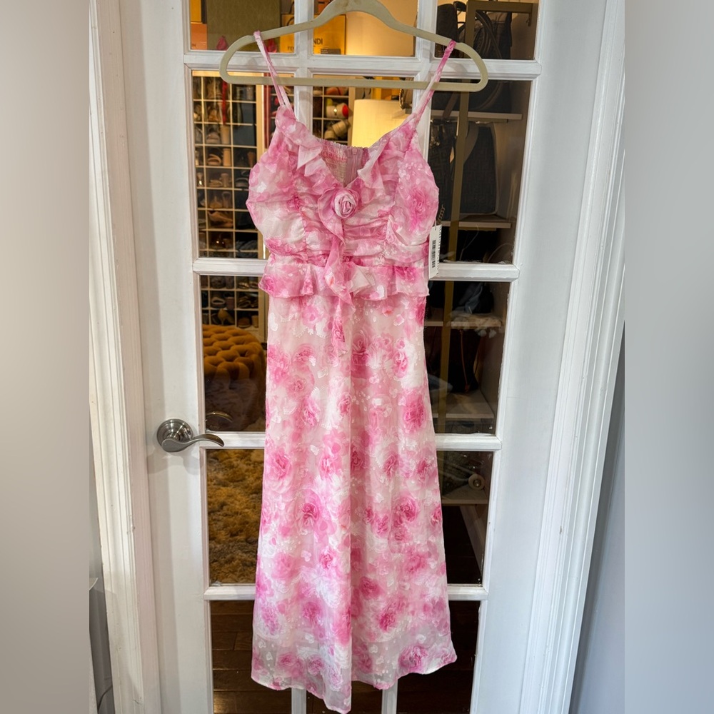 ๐๐ Lait Collection Pink Rose Floral Ruffled Midi Maxi Dress Feminine ๐๐ - Picture 4 of 5